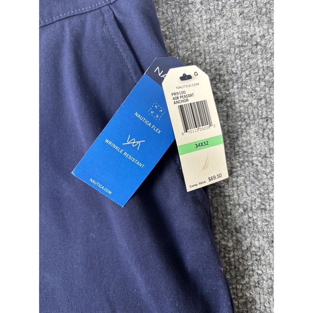 Nautica Clipper Pants Mens 34x32 Navy Blue Nautica Flex Chino Casual Preppy - Picture 3 of 8